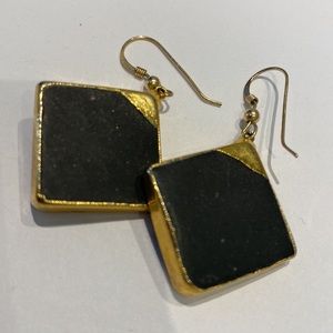 Robyn Rhodes Onyx Gold Tipped Drop Earings